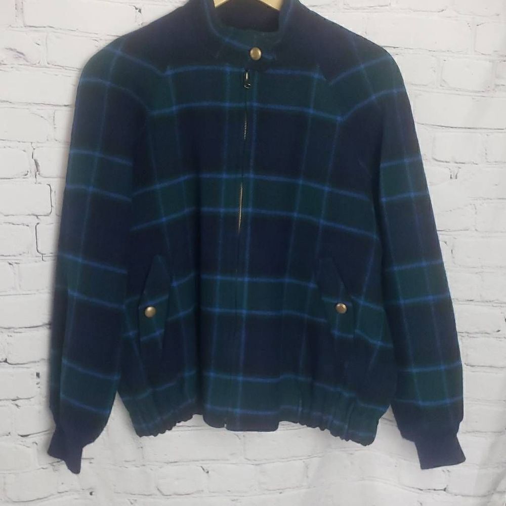 Vintage Women Pendleton‎ 100% Wool Green and Blue Plaid Jacket